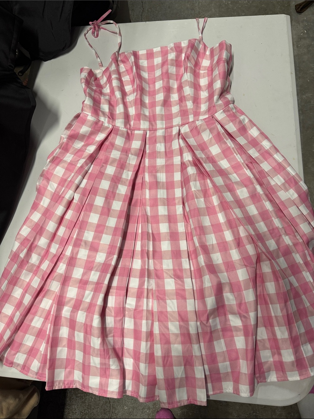 adidas Pink and White Gingham Spaghetti-Strap Mini Dress